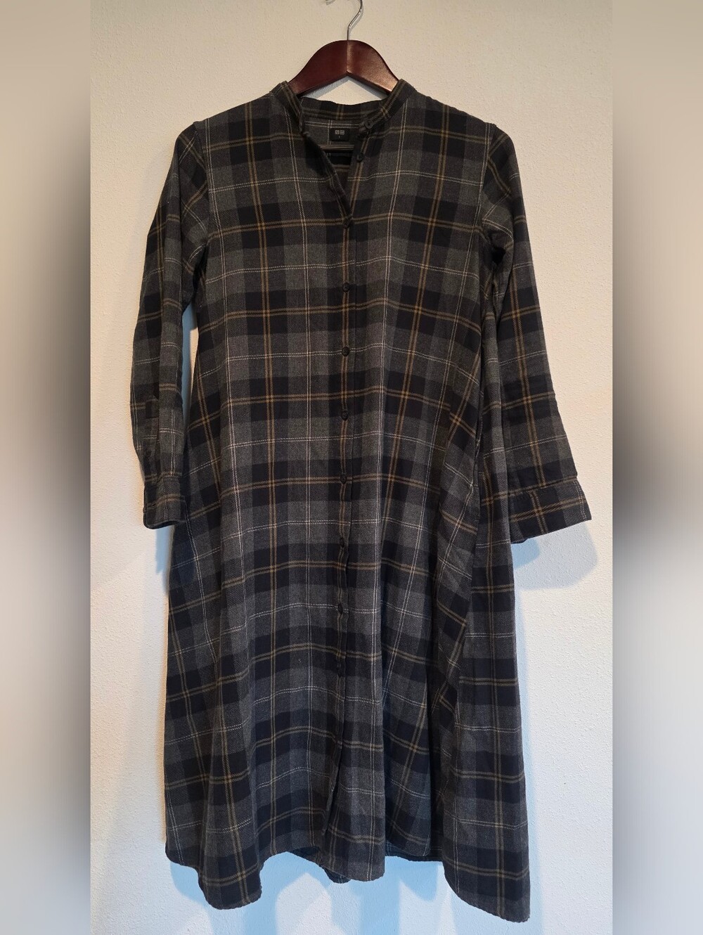 Uniqlo Flannel Plaid Tartan Dress Gray Sz Small / 6 Pockets Preppy Academia